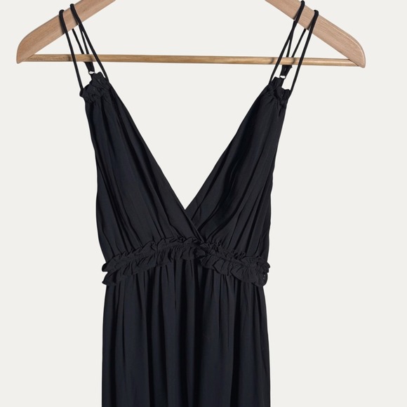 Abercrombie & Fitch Black Poplin V-Neck Double Strap Maxi Dress Size Small - Picture 2 of 8